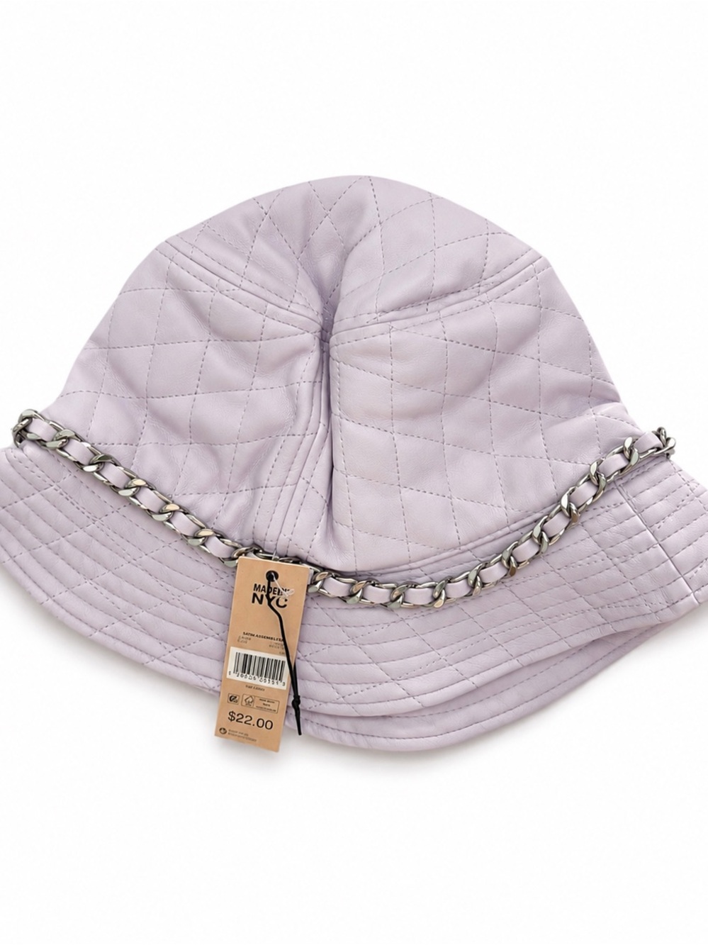 Quilted Lilac Bucket Hat with Chain Accent